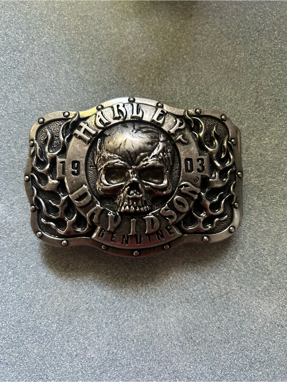 Harley-Davidson Metallic Silver Skull & Flame Belt Buckle